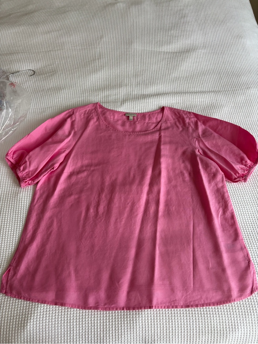 Talbots Bright Pink Short Sleeve Scoop Neck Blouse
